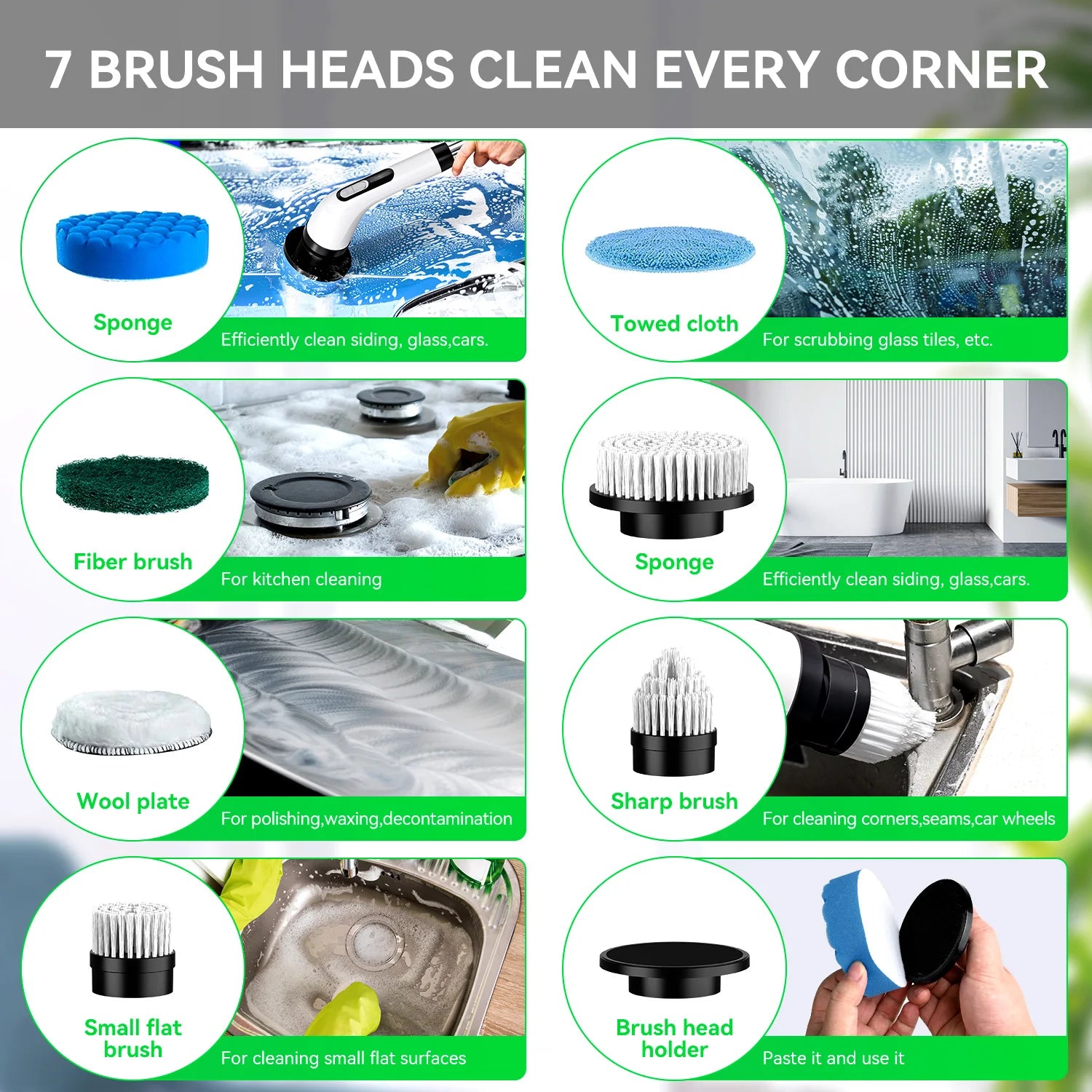 Cordless Power Scrubber – Electric Spin Cleaner (7 Heads)
